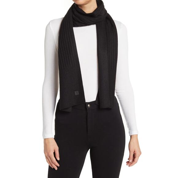 ALLSAINTS Black Ribbed Knit Scarf - Picture 1 of 8